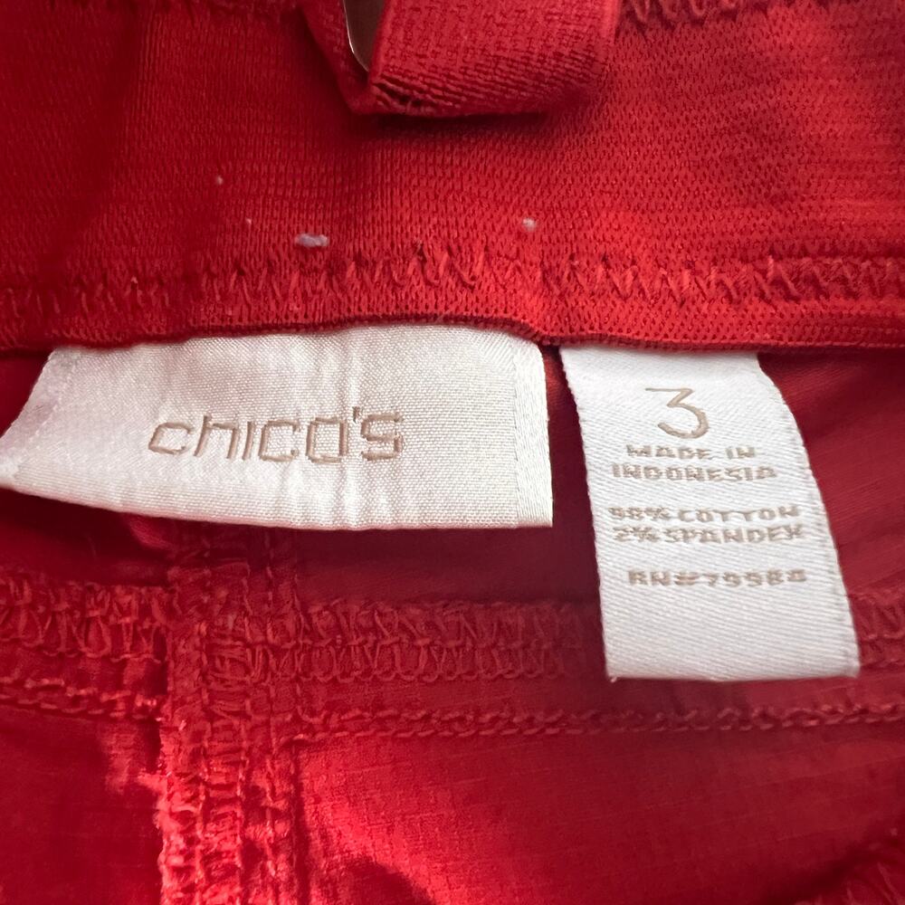 Chico’s Women’s Red Cargo Capri Pants Size 3 XL Suspenders Cotton - Picture 4 of 7